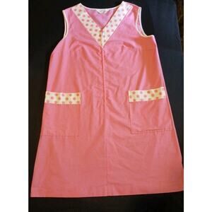 Vintage Komar Pink W/polka Dots Patio House Dress XL EUC 3/4 Zip A23